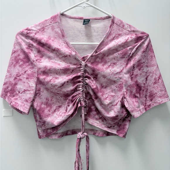 SHEIN Sz 0XL Pink Tie-Dye Ruched Crop Top - Picture 2 of 9